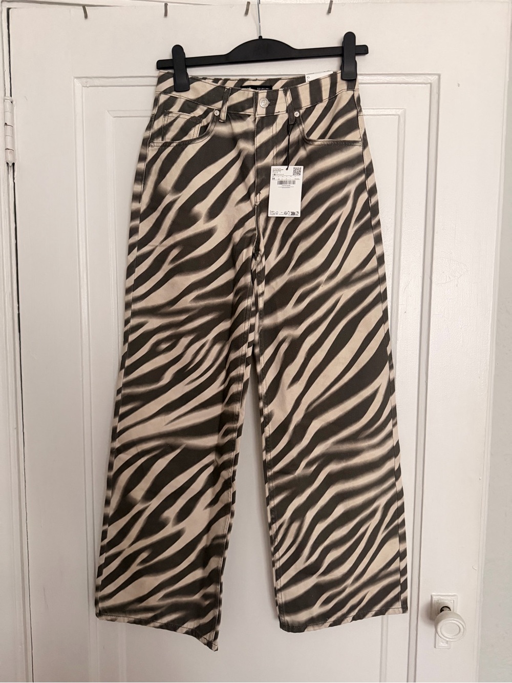 Mango Zebra-Print Wide Leg Jeans in Black & Cream